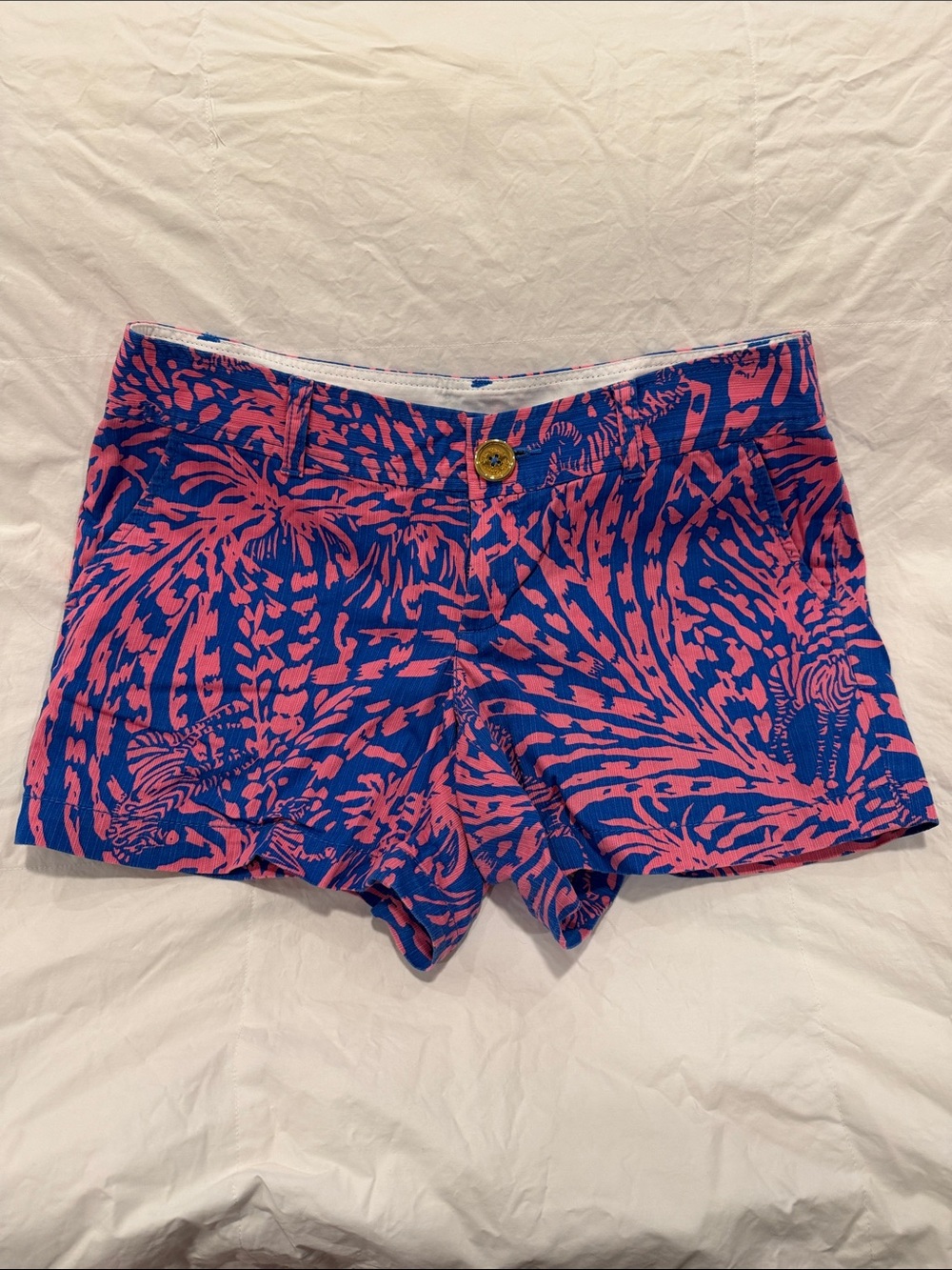Lilly Pulitzer Blue & Pink Tropical Print Jean Shorts